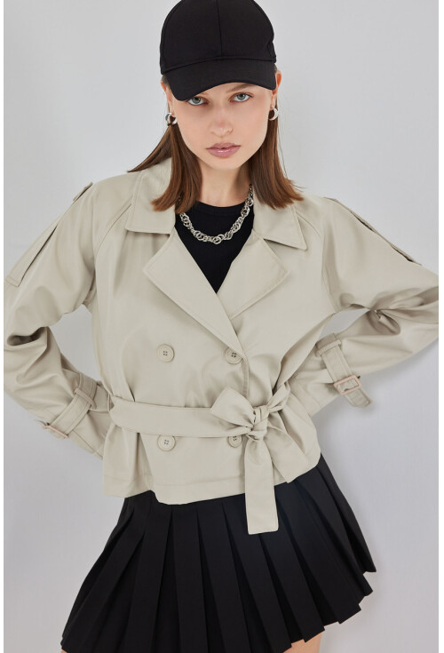 Kadın Kemerli Kısa Trençkot 5970