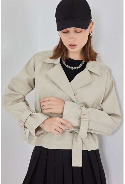 Kadın Kemerli Kısa Trençkot 5970