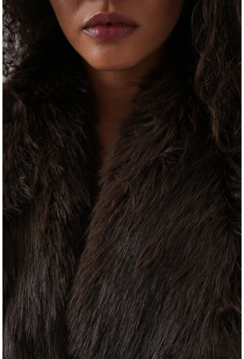 Kadın Kemerli Oversize Kürklü Kaban