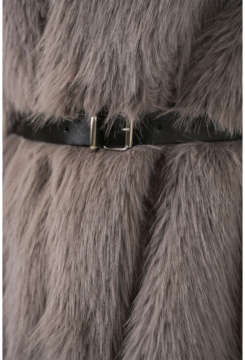 Kadın Kemerli Oversize Kürklü Kaban