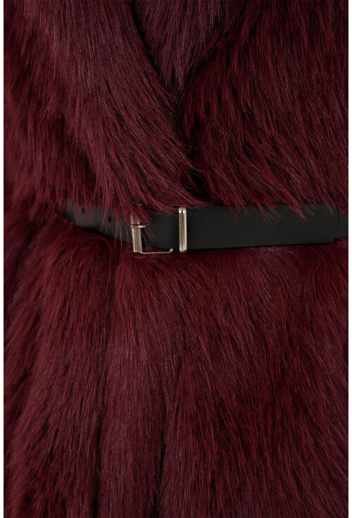 Kadın Kemerli Oversize Kürklü Kaban