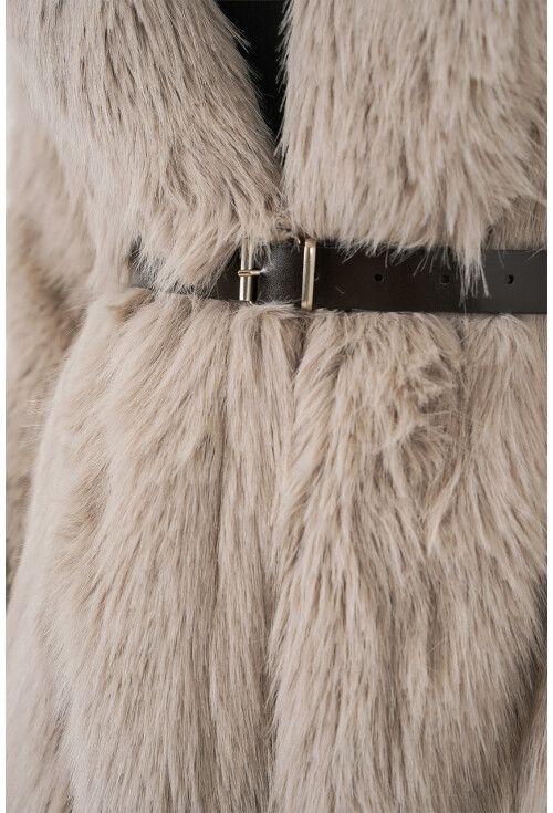 Kadın Kemerli Oversize Kürklü Kaban