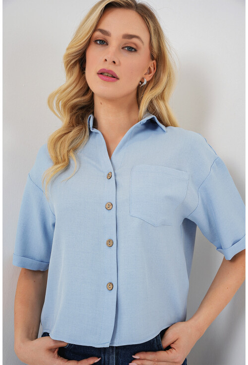 Kadın Keten Görünümlü Crop Gömlek 20339