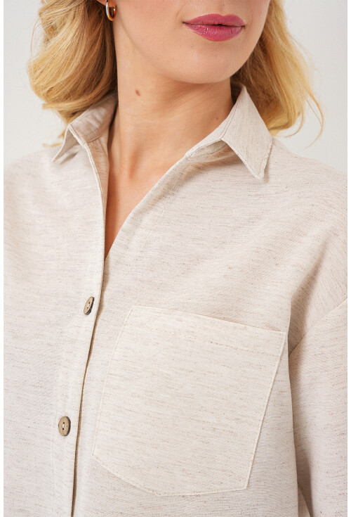 Kadın Keten Görünümlü Crop Gömlek 20339