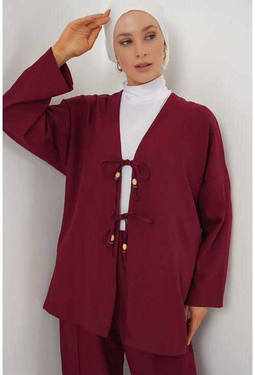 Kadın Keten Kimono İkili Takım 6727