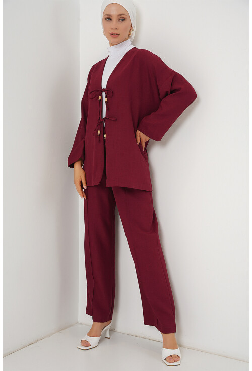 Kadın Keten Kimono İkili Takım 6727