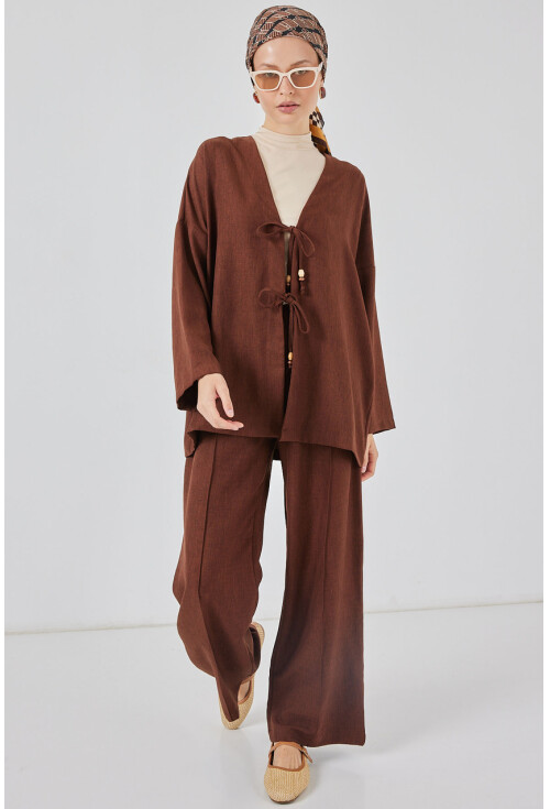 Kadın Keten Kimono İkili Takım 6727
