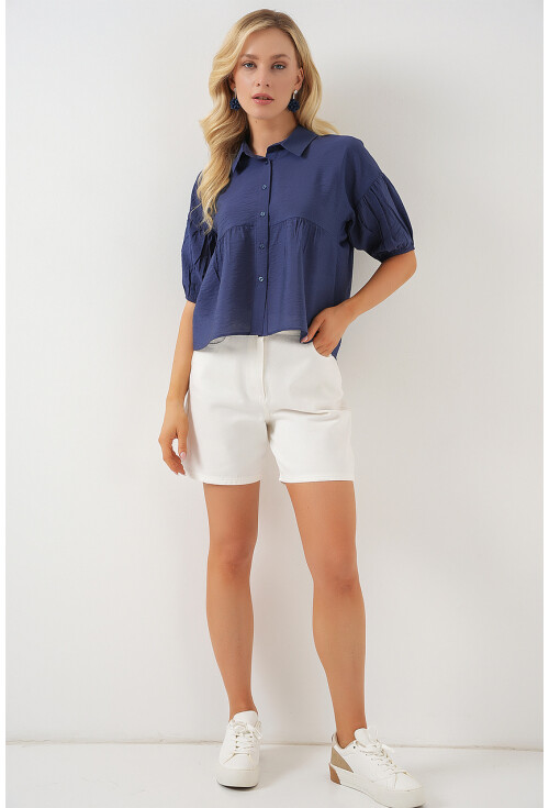 Kadın Kısa Kol Crop Gömlek 20335