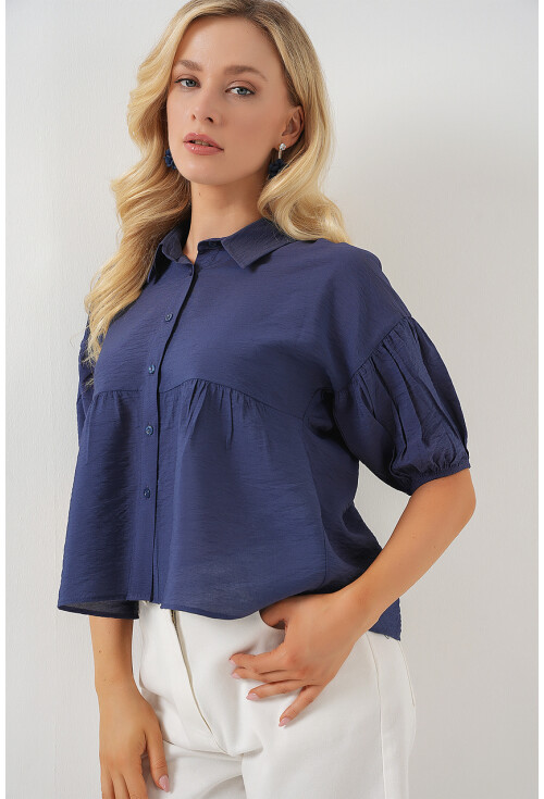 Kadın Kısa Kol Crop Gömlek 20335