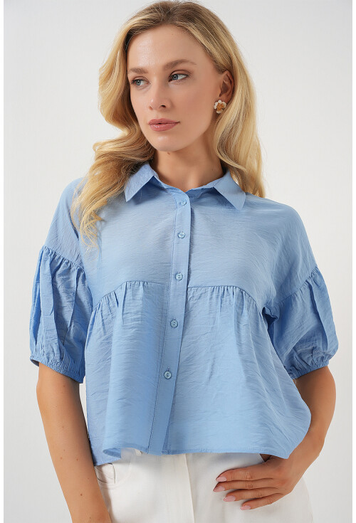 Kadın Kısa Kol Crop Gömlek 20335