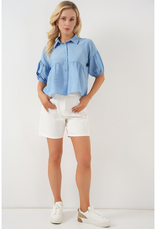 Kadın Kısa Kol Crop Gömlek 20335