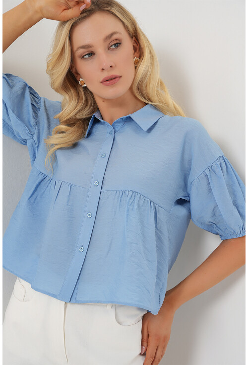 Kadın Kısa Kol Crop Gömlek 20335