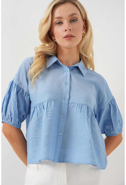 Kadın Kısa Kol Crop Gömlek 20335