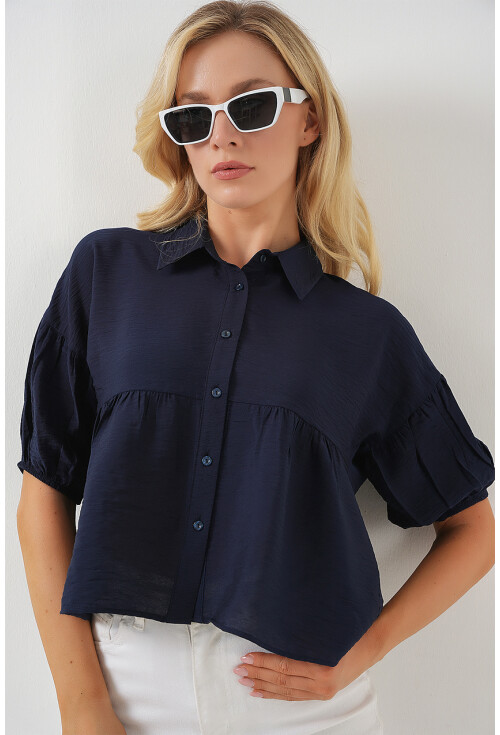 Kadın Kısa Kol Crop Gömlek 20335