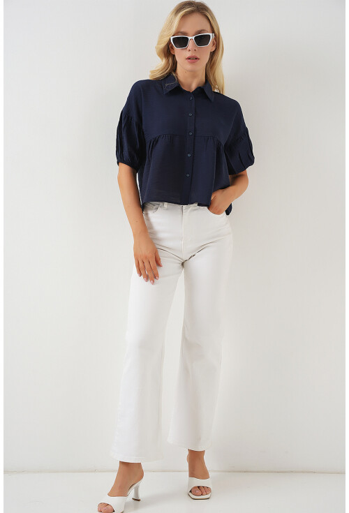 Kadın Kısa Kol Crop Gömlek 20335