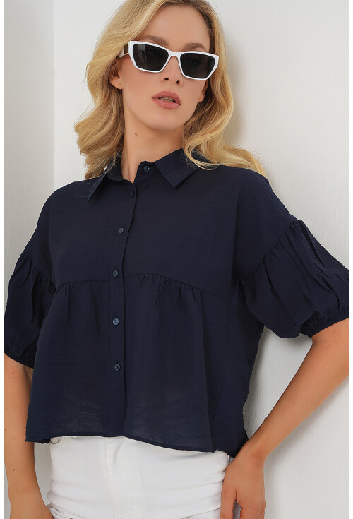 Kadın Kısa Kol Crop Gömlek 20335