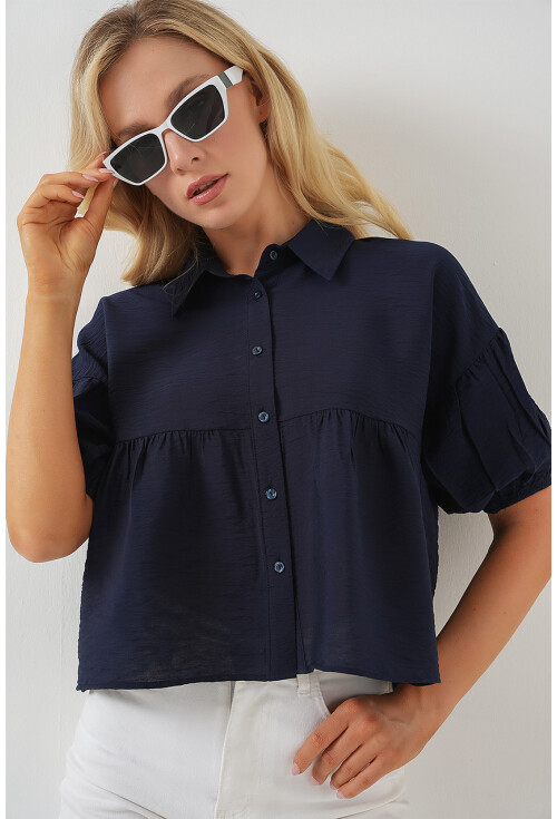 Kadın Kısa Kol Crop Gömlek 20335