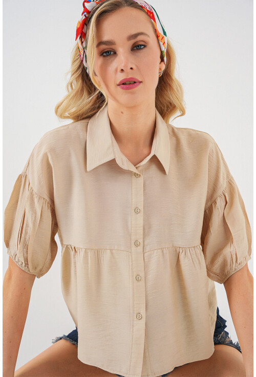 Kadın Kısa Kol Crop Gömlek 20335