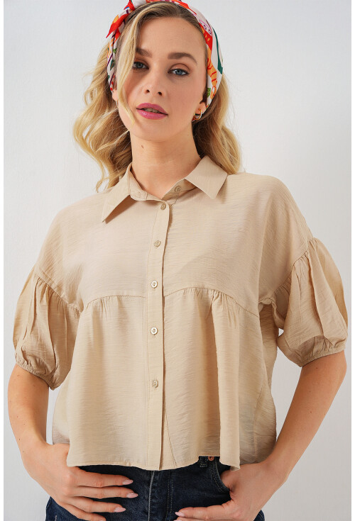 Kadın Kısa Kol Crop Gömlek 20335