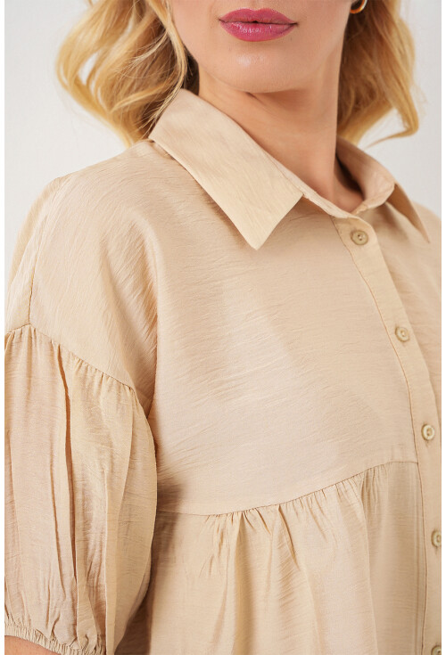 Kadın Kısa Kol Crop Gömlek 20335