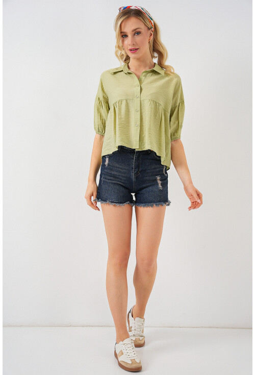 Kadın Kısa Kol Crop Gömlek 20335