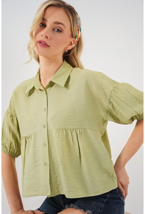 Kadın Kısa Kol Crop Gömlek 20335