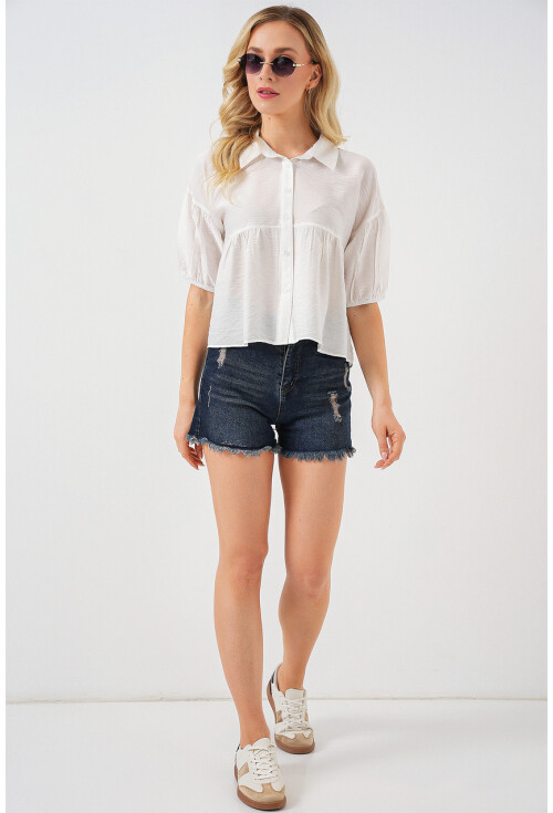 Kadın Kısa Kol Crop Gömlek 20335