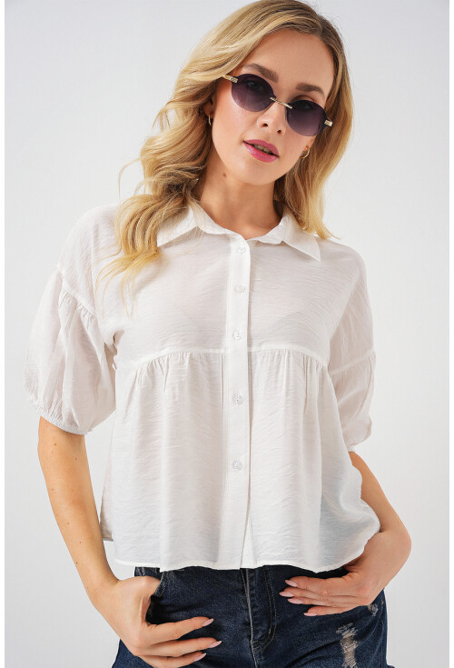 Kadın Kısa Kol Crop Gömlek 20335