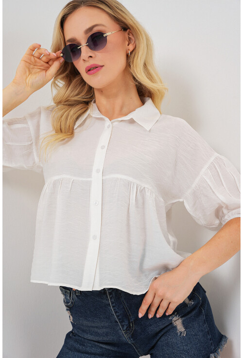 Kadın Kısa Kol Crop Gömlek 20335