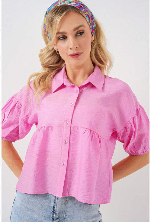 Kadın Kısa Kol Crop Gömlek 20335