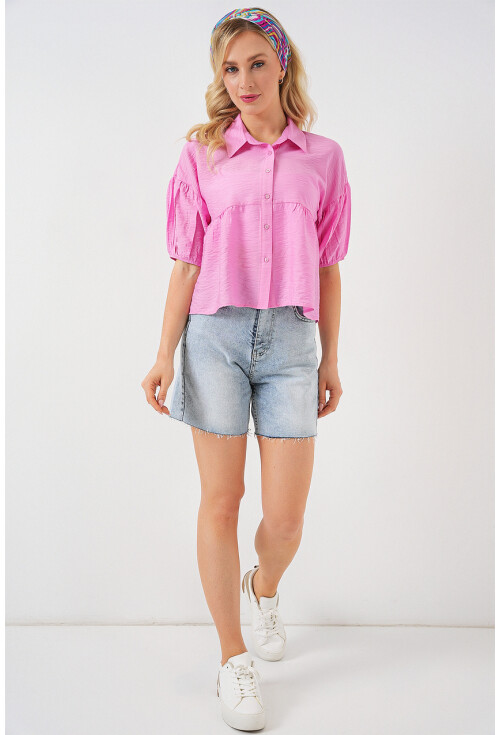 Kadın Kısa Kol Crop Gömlek 20335
