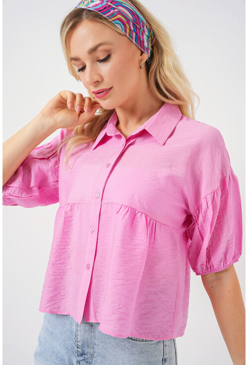 Kadın Kısa Kol Crop Gömlek 20335