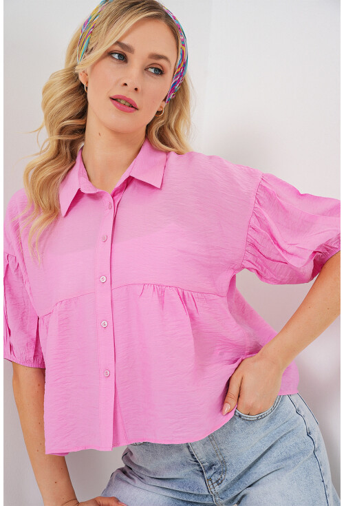 Kadın Kısa Kol Crop Gömlek 20335