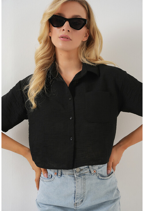 Kadın Kısa Kol Crop Gömlek 20341