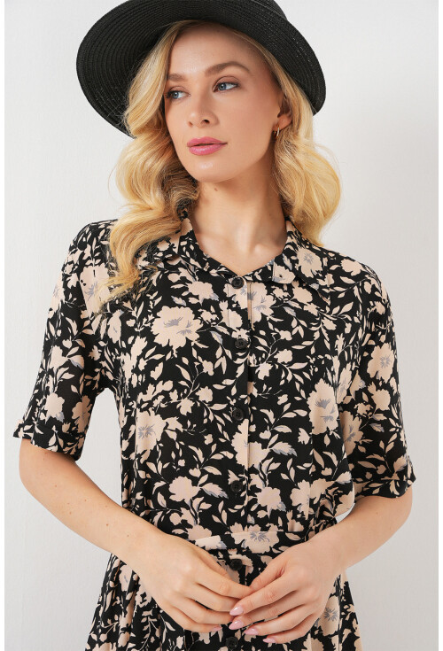 Kadın Kısa Kol Desenli Elbise 2560