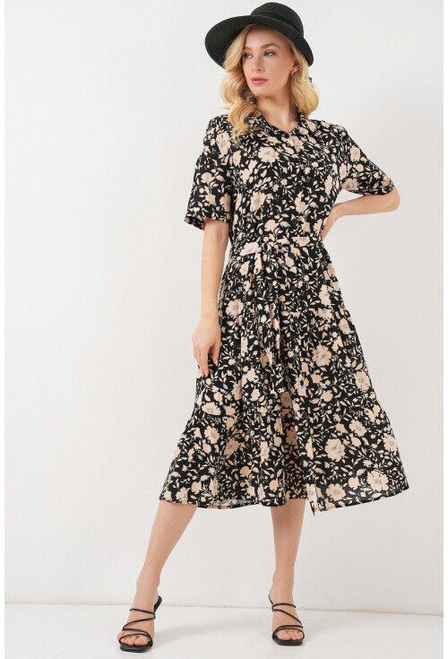 Kadın Kısa Kol Desenli Elbise 2560