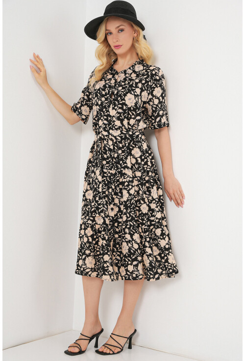 Kadın Kısa Kol Desenli Elbise 2560