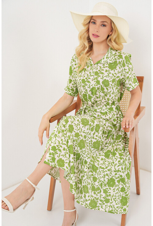 Kadın Kısa Kol Desenli Elbise 2560