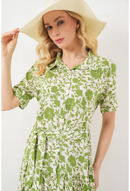 Kadın Kısa Kol Desenli Elbise 2560