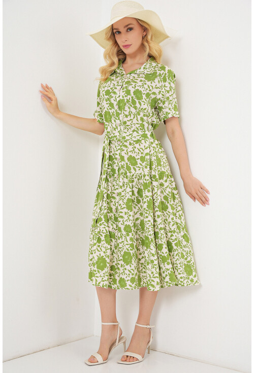 Kadın Kısa Kol Desenli Elbise 2560