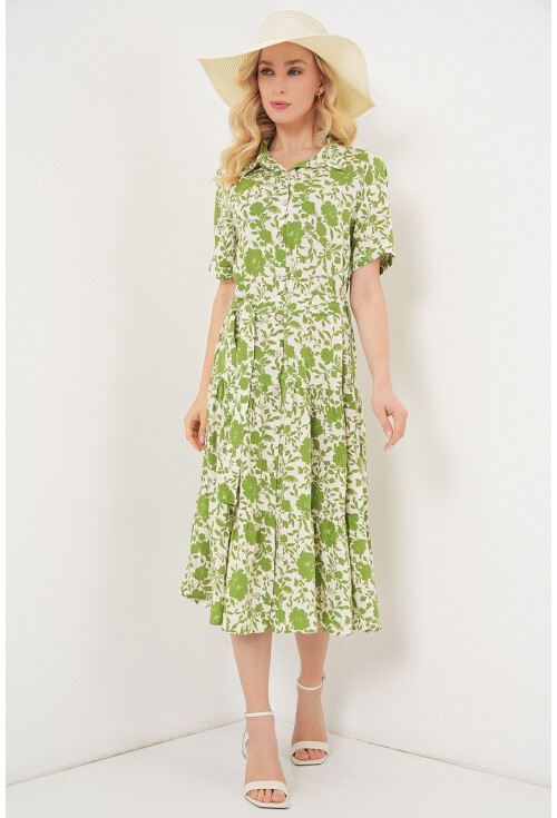 Kadın Kısa Kol Desenli Elbise 2560