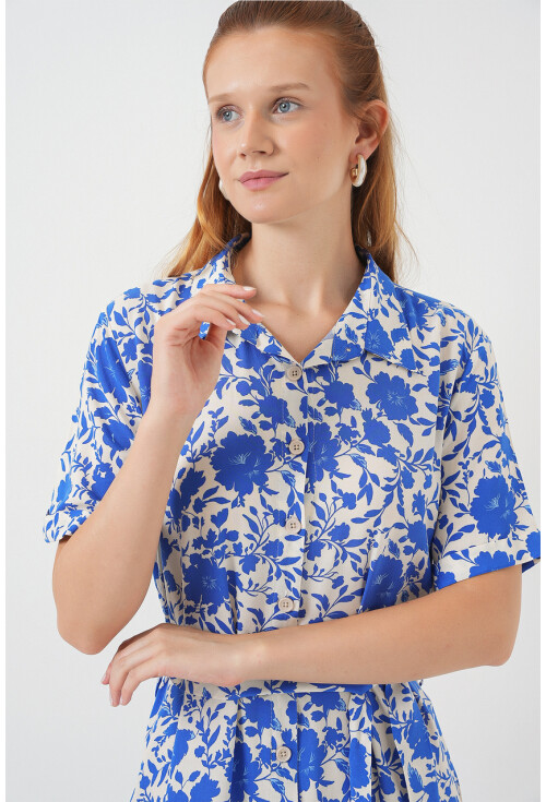 Kadın Kısa Kol Desenli Elbise 2560