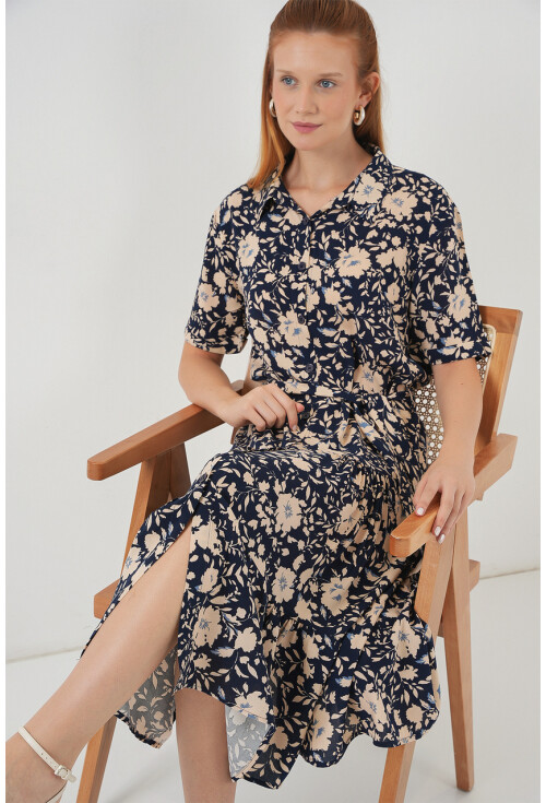 Kadın Kısa Kol Desenli Elbise 2560