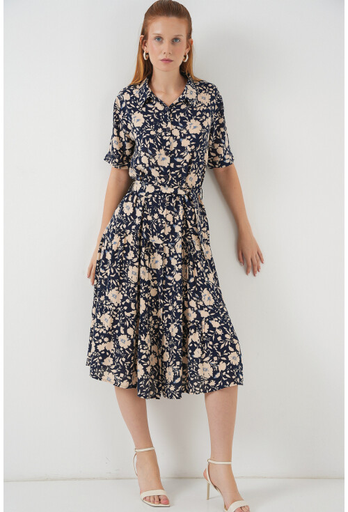 Kadın Kısa Kol Desenli Elbise 2560