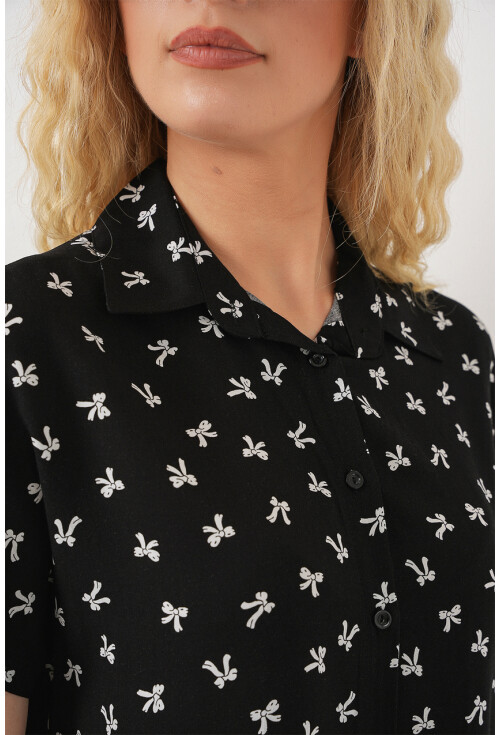 Kadın Kısa Kol Desenli Gömlek 20310