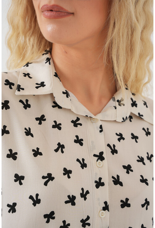 Kadın Kısa Kol Desenli Gömlek 20310