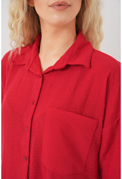 Kadın Kısa Kol Keten Görünümlü Gömlek 20336