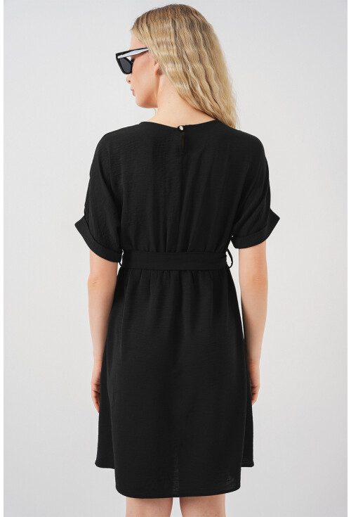 Kadın Kısa Kol Mini Ayrobin Elbise 2572