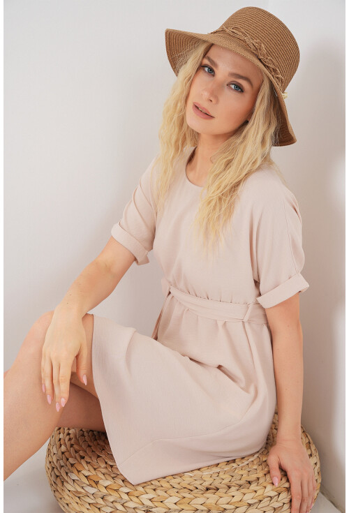 Kadın Kısa Kol Mini Ayrobin Elbise 2572