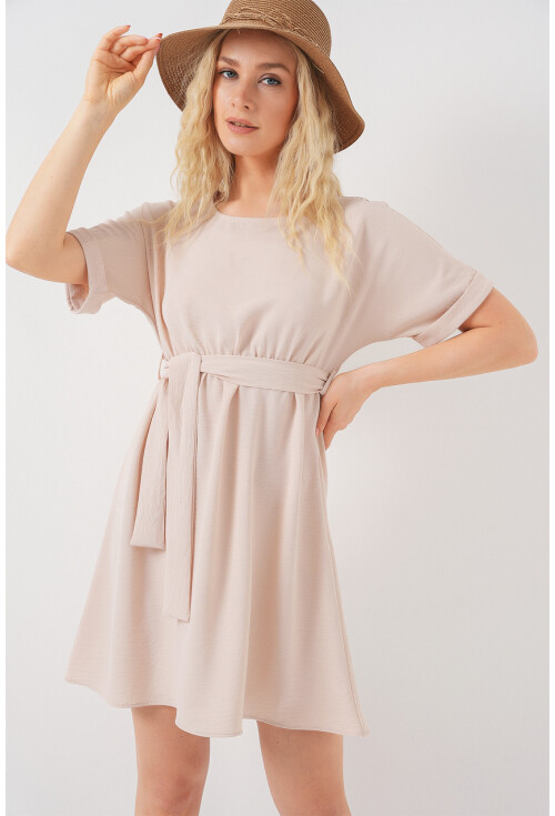 Kadın Kısa Kol Mini Ayrobin Elbise 2572